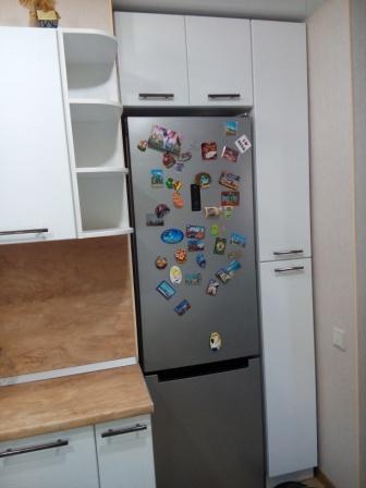 В нишу с холодильником установили шкафы